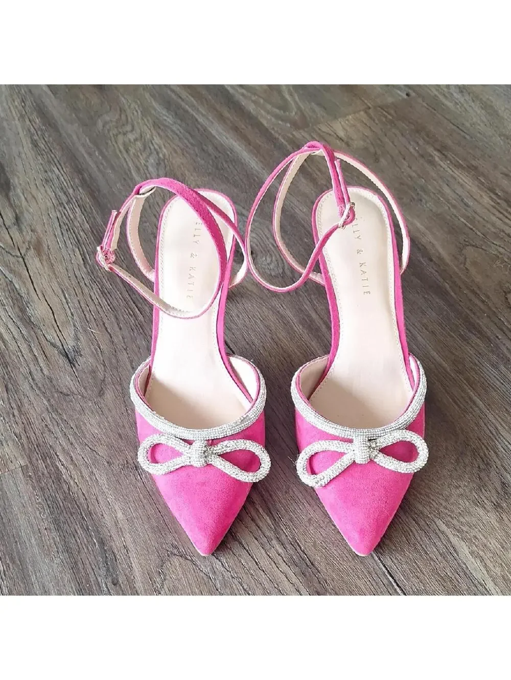 Kelly & Katie Pink Closed Toe Heel Silver Bow Detail Size 10